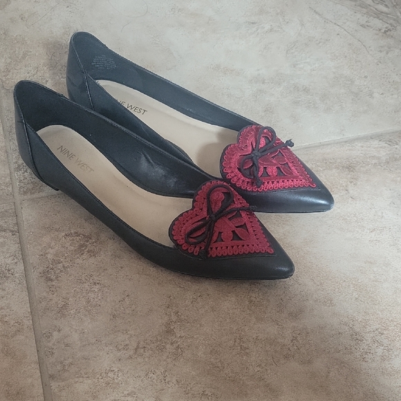 Nine West Shoes - Nine West Black Flats with Red Heart Embellishment